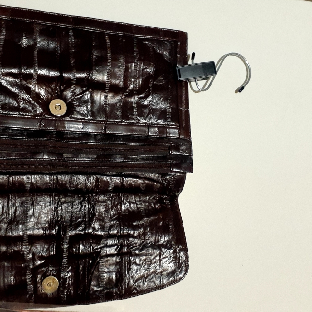 Dark Brown Crocodile Embossed Clutch - Picture 4 of 12